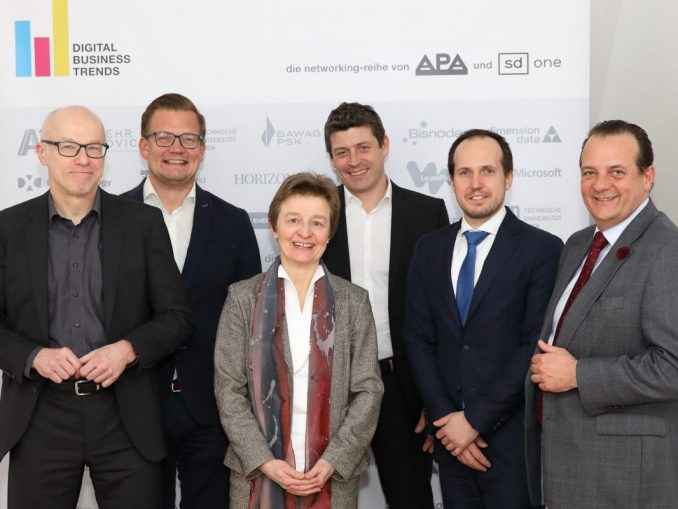 001_20190221_d Jochen Robes (Robes Consulting), Jürgen Hofer (HORIZONT, Manstein Verlag), Gerti Kappel (TU Wien) , Alexis Johann (FehrAdvice & Partners), Marcus Kapun (BAWAG P.S.K.) und Thomas Stern (Braintrust). (c) APA - Austria Presse Agentur/APA-Fotoservice/Schedl