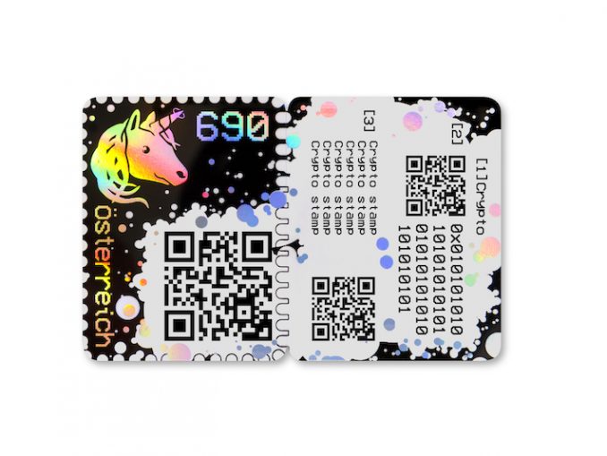 Crypto stamp: Österreichische Post präsentiert die erste Blockchain-Briefmarke der Welt Blockchain-Sonderbriefmarke. (c) Österreichische Post
