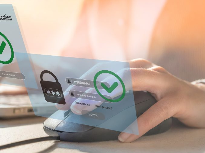 Woman authenticate with two factor authentication. 2FA online secure login. Cyber security concept