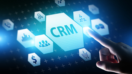 CRM - Customer relationship management automation system software. Business and technology concept.