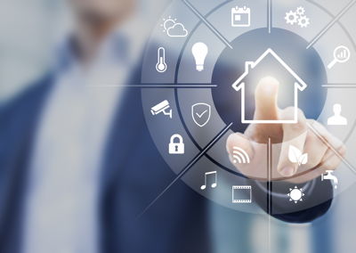 Circular futuristic interface of smart home automation assistant, virtual screen